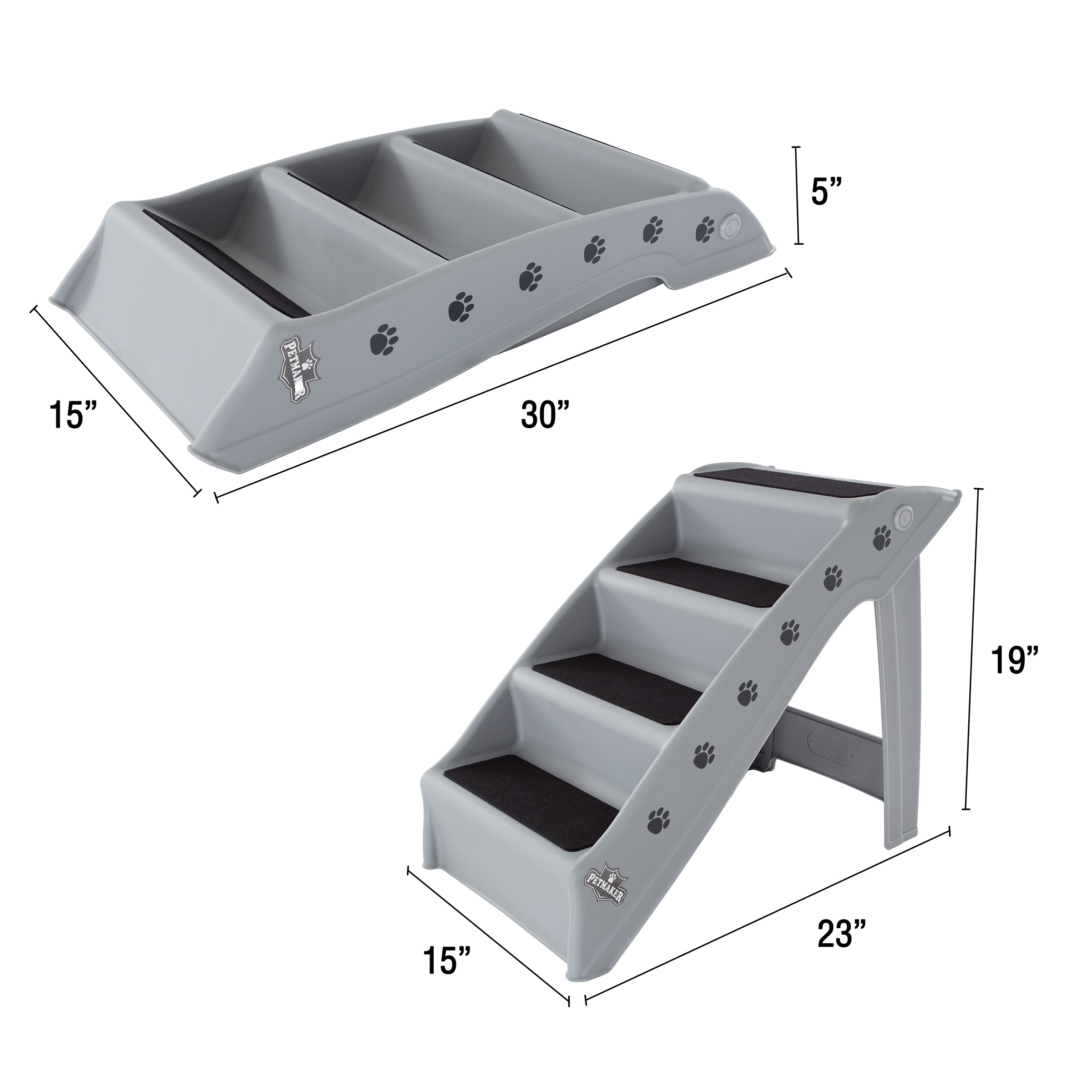Pet Stairs ? Safe and Durable Indoor or Outdoor Ramp with 4-Step Design ? Cat or Dog Steps for Couch Bed Truck SUV or Car by PETMAKER (Gray) - image 2 of 8