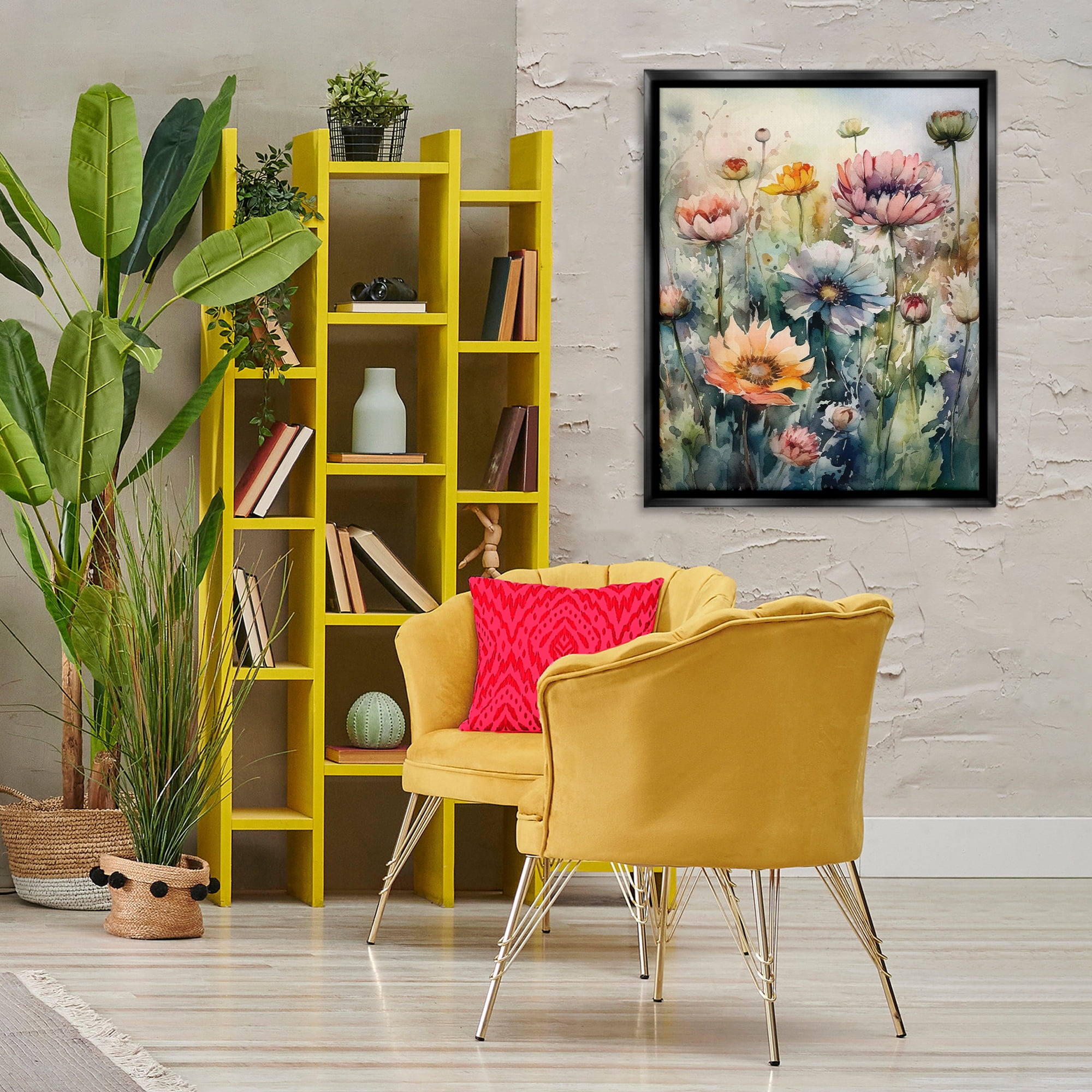Stupell Industries Wild Gerbera Daisies Plants & Flowers Painting Black Floater Framed Canvas Art Print Wall Art, 25 x 31