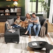 BedLuxury 84” Modular Sectional Sofa with Moveable Storage Ottoman, Cloud Couch Seats 4, Modern Living Room Furniture, Chenille Black