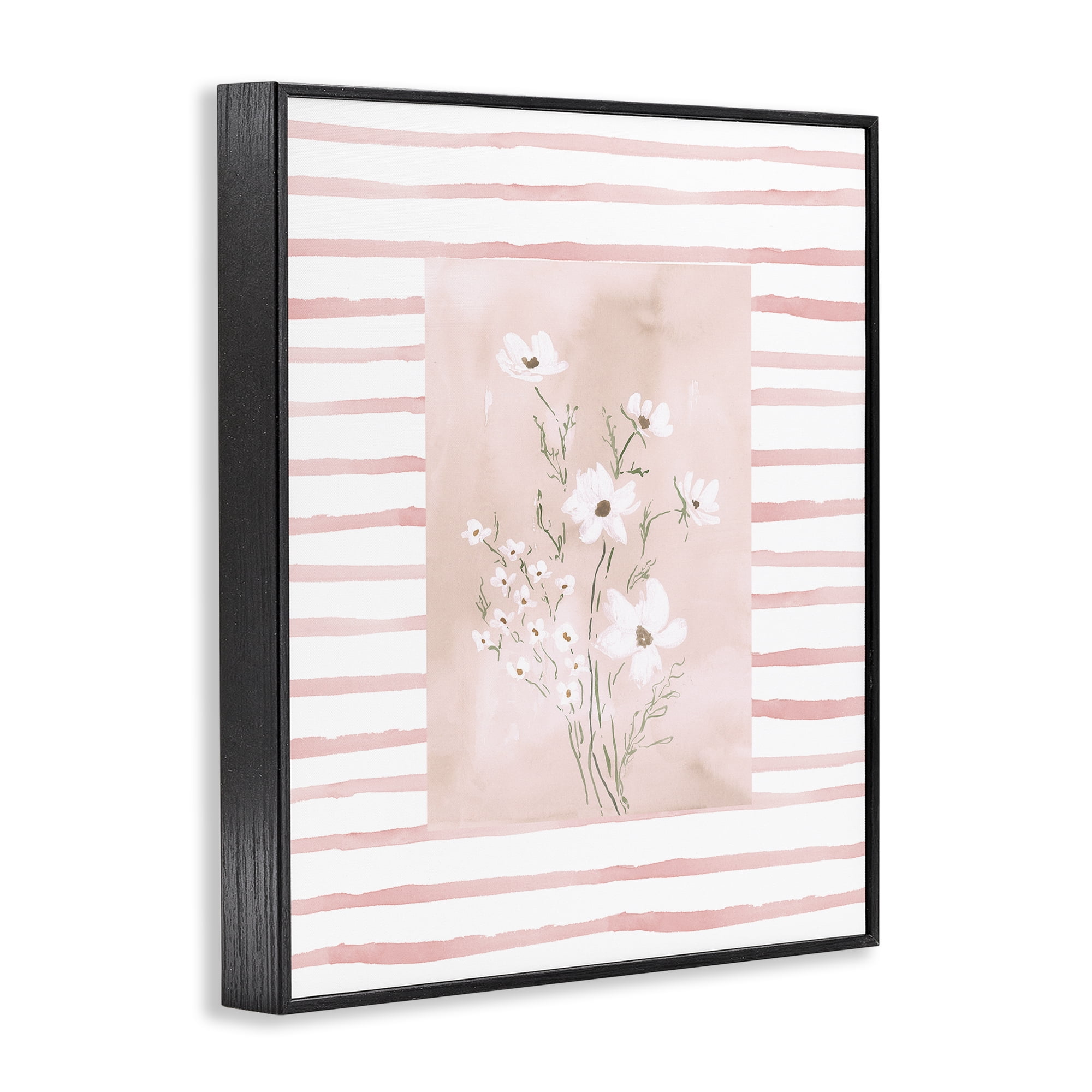 Stupell Industries White Cosmos on Pink Stripes Black Framed Giclee Art, design by Lucille Price