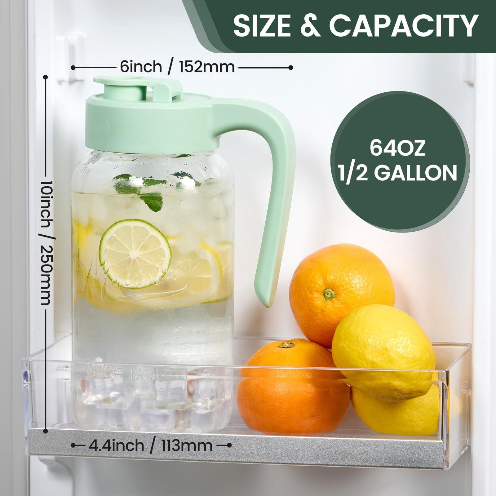 Mason Jar Pitcher - Airtight & Leakproof Glass With Lid  For Breastmilk Cold Brew And Sun Tea 2 Quart (64 Oz) Pour Spout