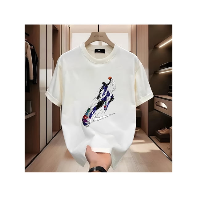 New summer men's patterned T-shirt, cool and trendy, 100% cotton, short sleeves, comfortable fit, perfect for street photography.
