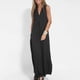 thumbnail image 5 of Vestido largo sin mangas con cuello en V para mujer: color liso, estilo boho, abertura delantera, mezcla de poliéster y spandex, largo hasta el tobillo, para verano, 5 of 8