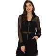 thumbnail image 2 of Chaqueta con capucha para mujer con cremallera de manga larga de malla pura chaquetas de bombardero Negro S, 2 of 2