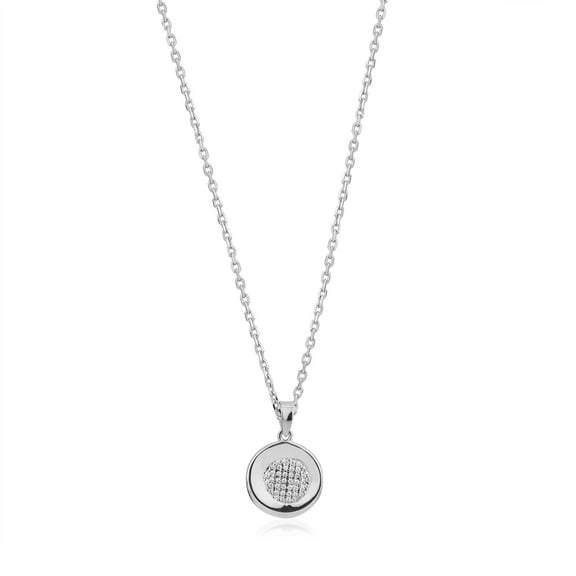 Vanbelle Sterling Silver Jewelry Round Disc Charm Pendant Necklace with Cubic Zirconia Stones and Rhodium Plated for Women