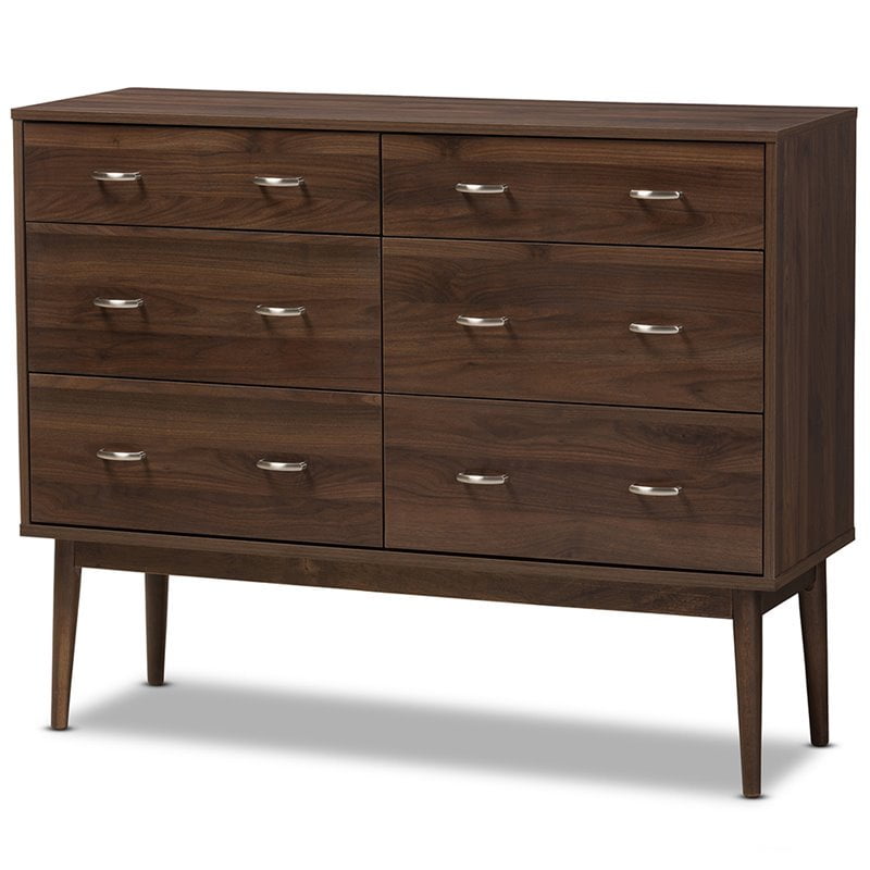 Maddie Home 6 Drawer Double Dresser in Walnut Brown