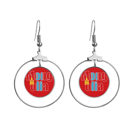 mongolia country flag name earrings dangle hoop jewelry drop circle