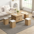 thumbnail image 3 of YINGYING Lift-Top Coffee Table with Hidden Storage and Stools, Rectangle Center Table with 4 Stools & Casters Living Room Table, 3 of 12