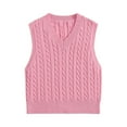 thumbnail image 2 of Ediodpoh Women Loose Knitted Cable Vest Pullover V Neck Vest Large Size Sweater Vest for Women Knit Pink L, 2 of 5