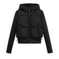 thumbnail image 5 of Womens Cropped Puffer Jacket Quilted Coat with Faux Fur Lapel Winter Warm Baggy Long Sleeve Zip Down Outerwear, 5 of 7