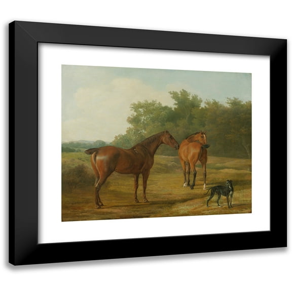 Jacques-Laurent Agasse 14x12 Black Modern Framed Museum Art Print Titled - Two Horses And A Greyhound in a Landscape