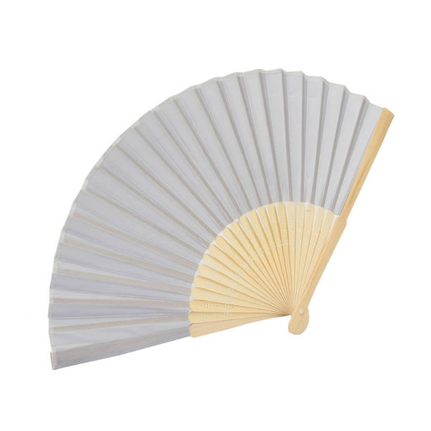 Abanico de mano plegable de tela de bambú de color puro, regalo para bodas, fiestas y el hogar (plateado)