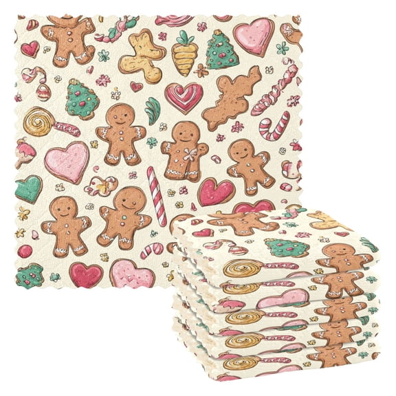 6 Pieces of Kitchen Towels 11x11Inch Kitchen Dish Cloths Kitchen Dish Towels Reuseable Cleaning Cloths Yellow Gingerbread Man