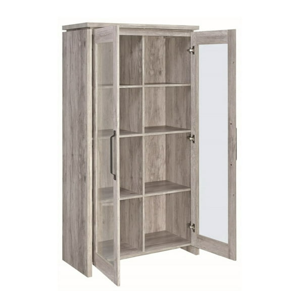 Wooden Storage Cabinet With Glass Doors - Gray Display Cabinet - Spacious Shelves