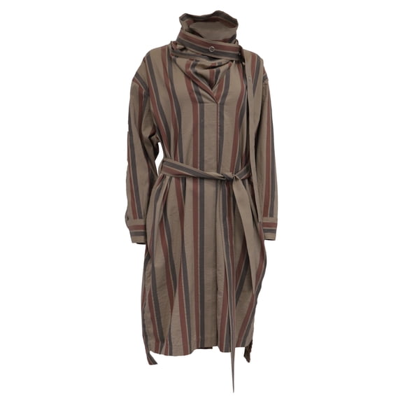 Pre-Owned Acne Studios Belted Striped Midi Shirt Dress in Multicolor Wool