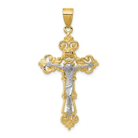 14k Two Tone Gold Cross Pendant 14k Two Tone Yellow Gold Inri Fleur De Lis Crucifix Cross Religious Pendant Charm Necklace Gifts For Women For Her ()