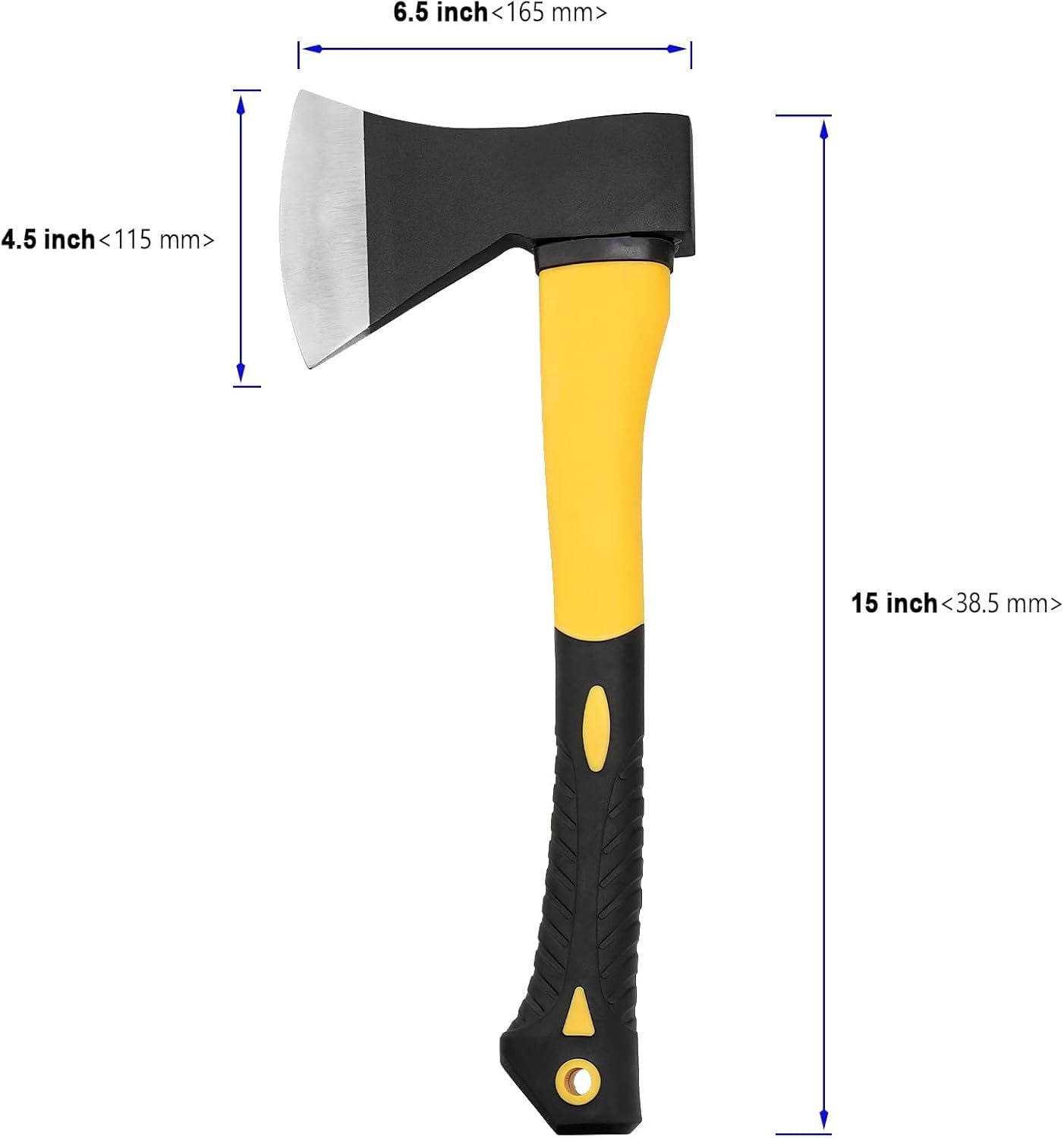 2 Pack 15 Inch Camping Chopping Axe Forged Carbon Steel Hatchet with Fiberglass Shock Reduction Handle Non Slip Grip Rubber Protective Cover for Wood Splitting Kindling Outdoor Use