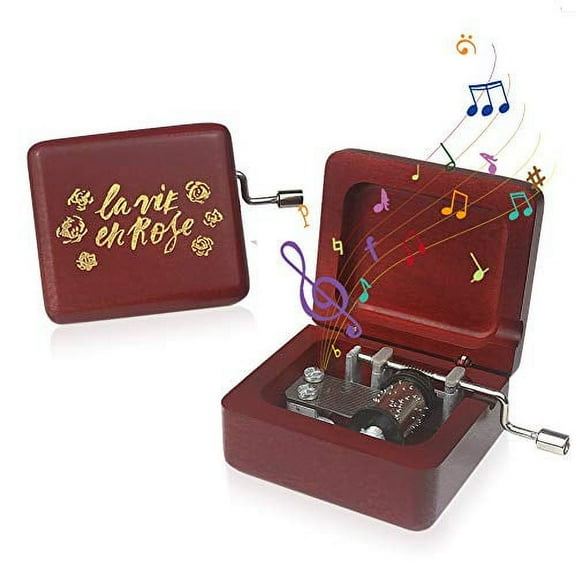 ROSIKING Wooden Music Box,Hand Crank Classic Antique Carved Wood Musical Boxes Best Gift for Birthday for Kids Children Christma (Red Wine Box (la Vie en Rose))