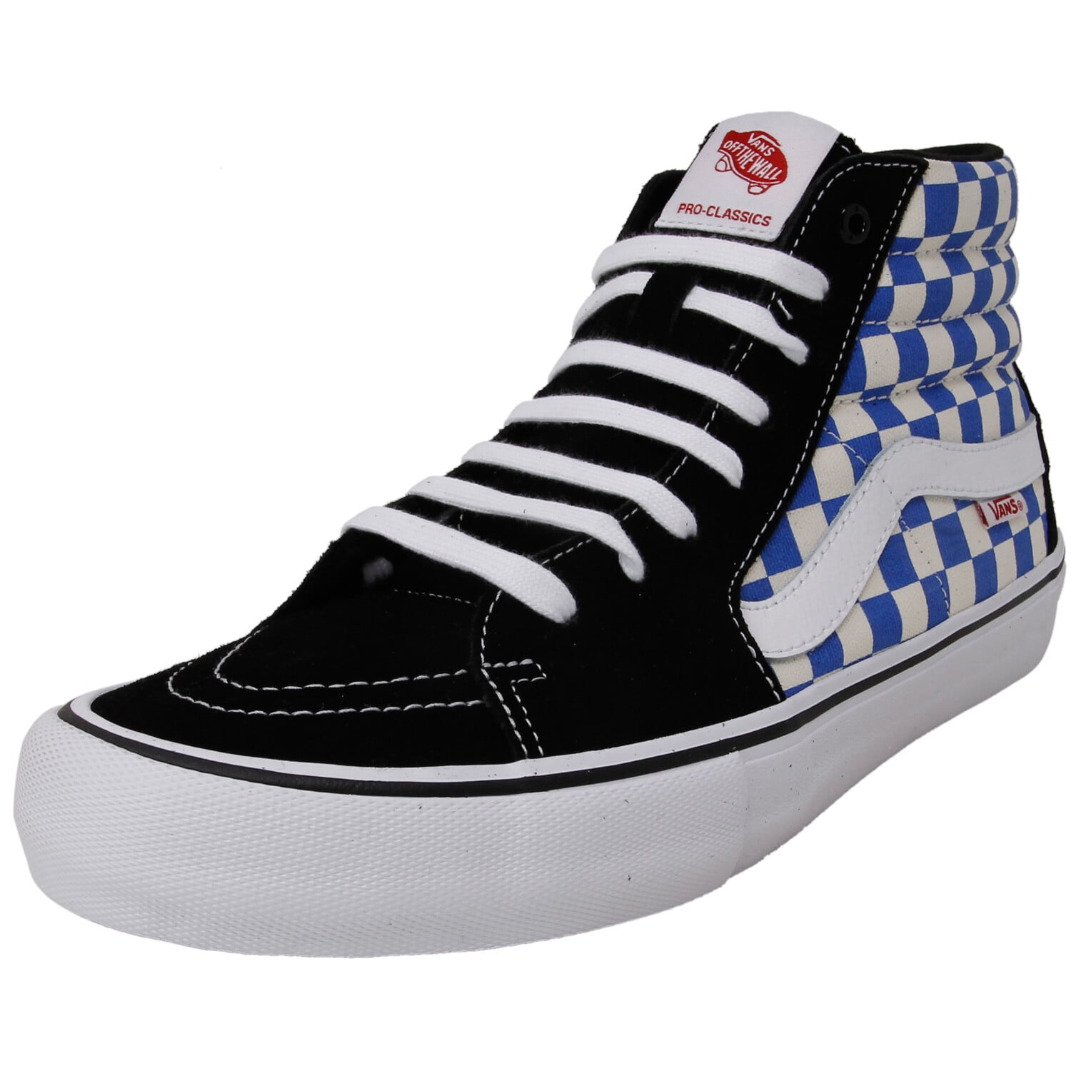 blue checkerboard vans high top