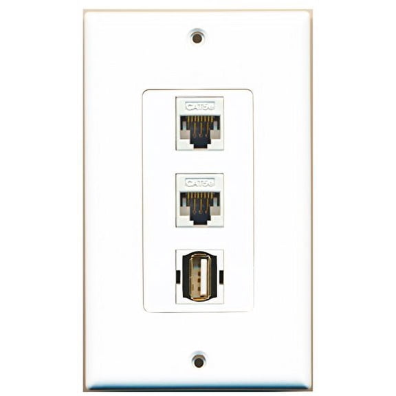 RiteAV - 1 Port USB A-A 2 Port Cat5e Ethernet White Decorative Wall Plate