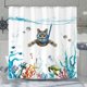 thumbnail image 3 of Juego de cortinas de ducha con diseño de gato, color azul verde azulado, impermeable, de tela, con tortuga de pulpo animal (azul, 71.7 x 71.7 in), 3 of 5