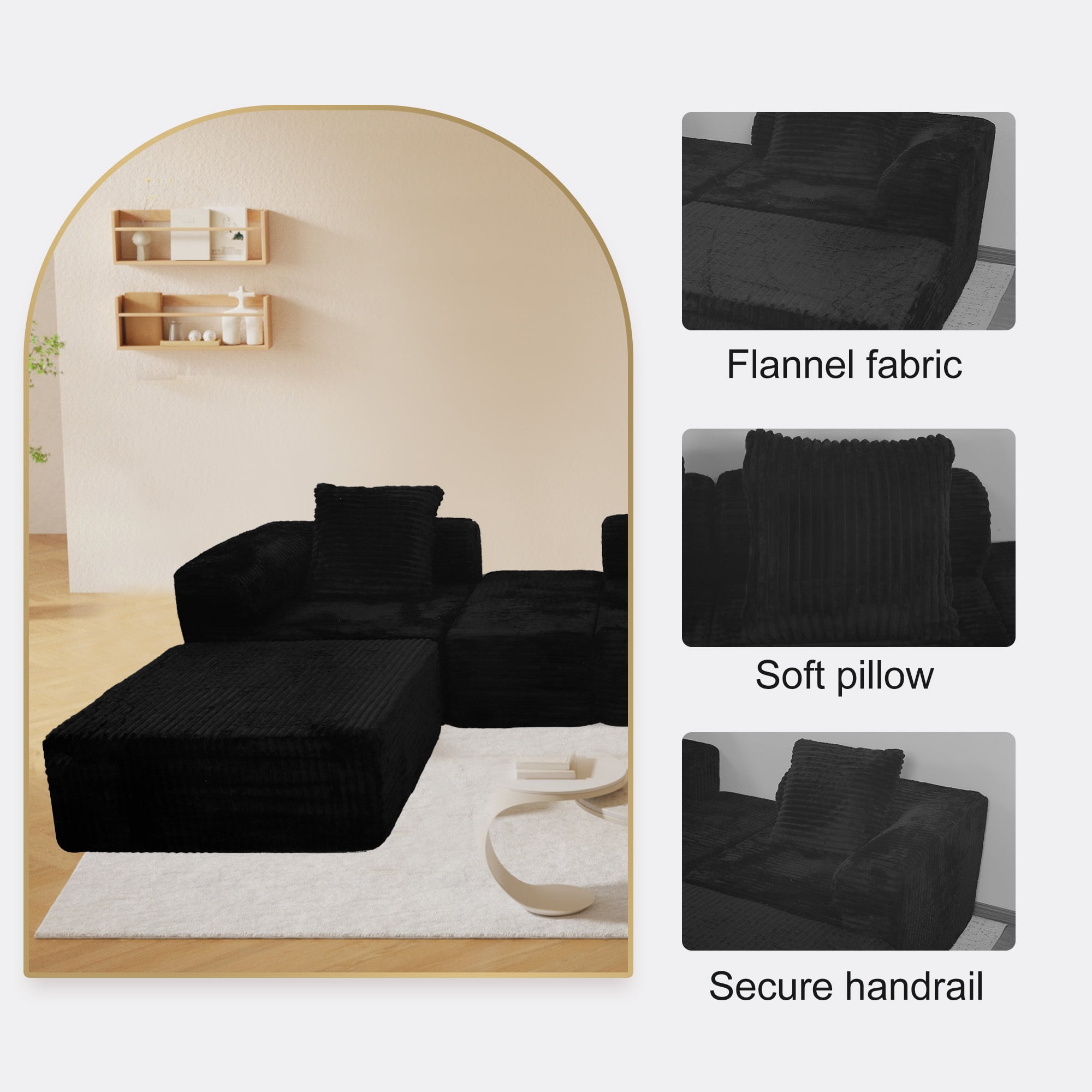 Leumius 118" Modular Sectional Sofa,Cloud L-Shape Sofa Couch with Deep Seat,Modern Modular Sectional Couch with Left Facing Chaise,Upholstered Boneless Couches for Living Room Bedroom,Black