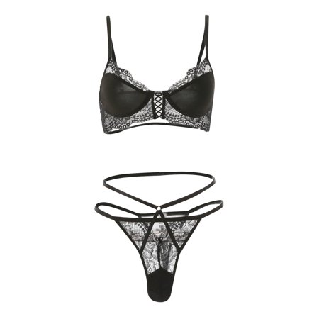 

Gubotare Plus Size Lingerie For Women Lingerie for Women Lace Lingerie Sheer Matching 4 Piece Lingerie Set Black M