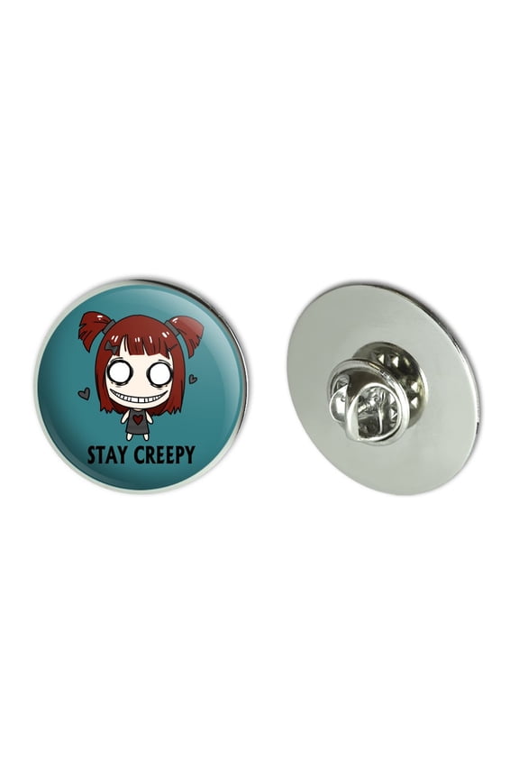 Stay Creepy Girl with Hearts and Bow Metal 1.1" Tie Tack Hat Lapel Pin Pinback