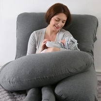 Full Body Pregnancy Pillow - J Shaped Body Pillow - Maternity Pillow for Pregnant Women - Super Soft Grey Cotton Cover