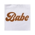 thumbnail image 6 of Seyurigaoka 2 Pieces Baby Girls Summer Suit Set, Letter Print Round Neck Short Sleeve Tops + Solid Color Leather Mini Skirt, 6 of 9
