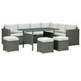 thumbnail image 2 of Outsunny 7 Piece Patio Furniture Set, Outdoor L-Shaped Sectional Sofa with 3 Loveseats, 3 Ottoman Chairs, Dining Table, Cushions, Storage, Mixed Gray, 2 of 9