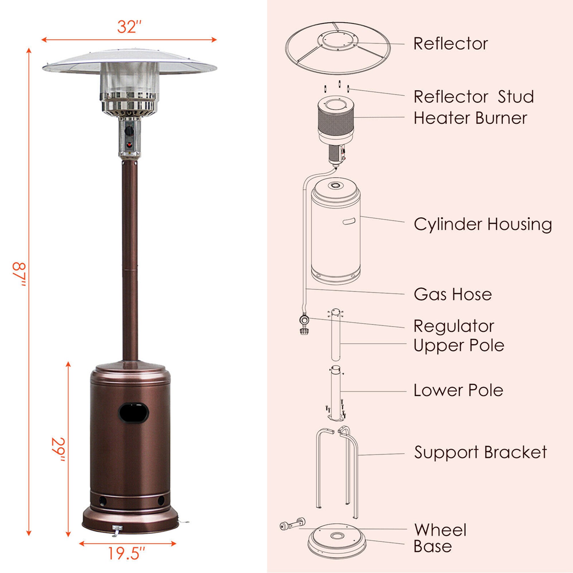 Costway 50000 BTU Propane Patio Heater, Bronze photo 3