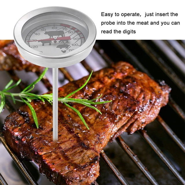 Termómetro Para Barbacoa Termómetro Para Alimentos De Cocina Premium De Acero Inoxidable Con Esfera Grande Para Asar Cocinar Carne Pescado Pan Dulces Plata 5,2 X 12,5 Cm