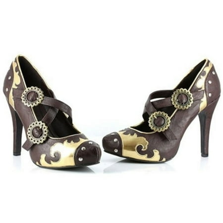 - Brown Mary Jane Steampunk Heel Ellie Shoes 420-Steel Brown