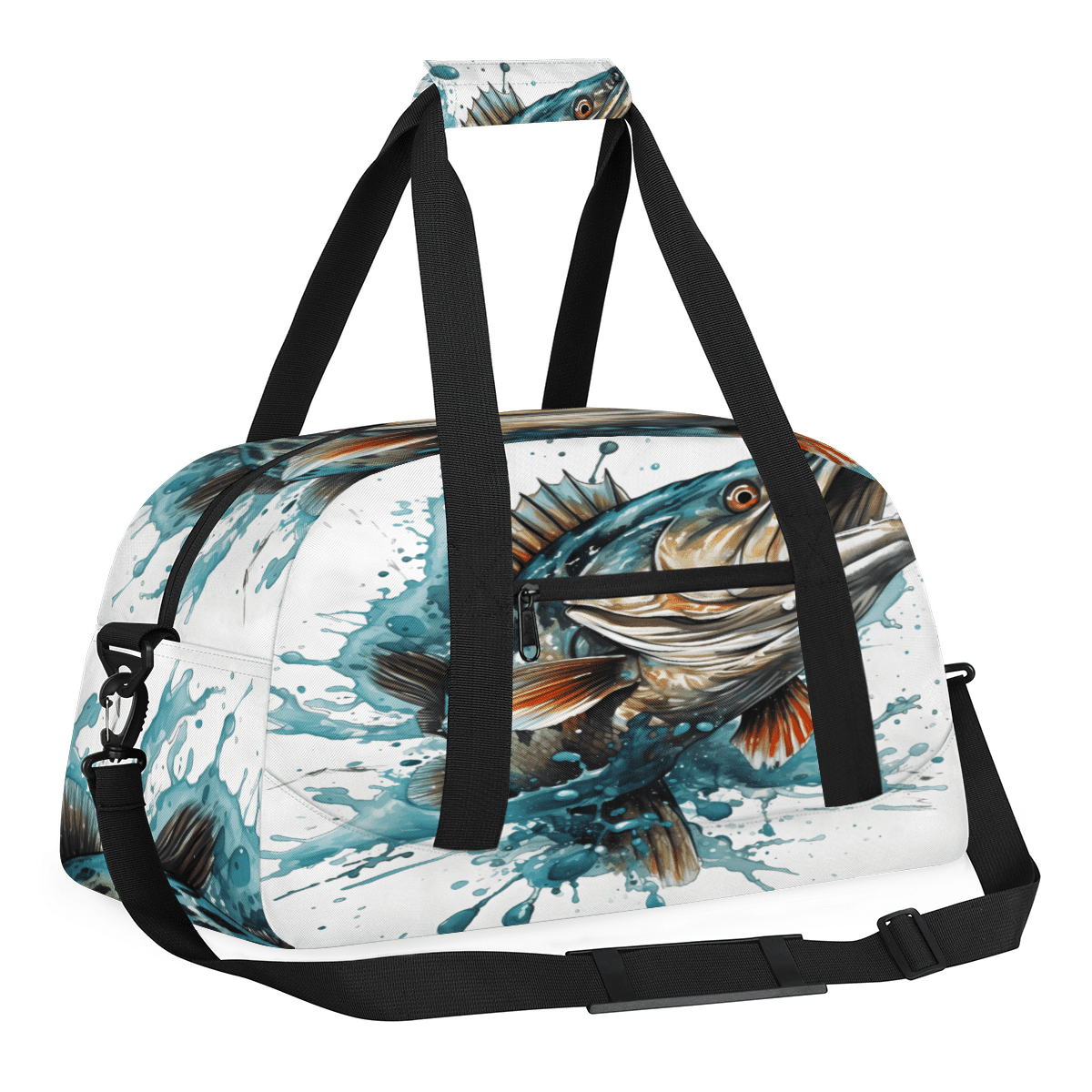 Herdesigns Funny Fish Sports Duffle Bag for Women & Men, Bass Fish Gym Bag Dance Bag Overnight Bag Carry On Weekender Travel Bag