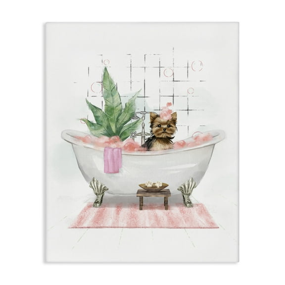 Stupell Industries Glam Pup in Tub Bath & Laundry Painting Wrapped Canvas Art Print Wall Art, 16 x 20