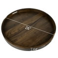 KINGCRAFT 26x26in Extra Large Round Ottoman Wooden Tray, Black Walnut Platter for Home Breakfast ...