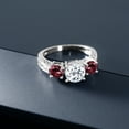 thumbnail image 4 of Gem Stone King 2.60 Ct Round White Topaz Red Rhodolite Garnet 925 Sterling Silver 3-Stone Ring, 4 of 5