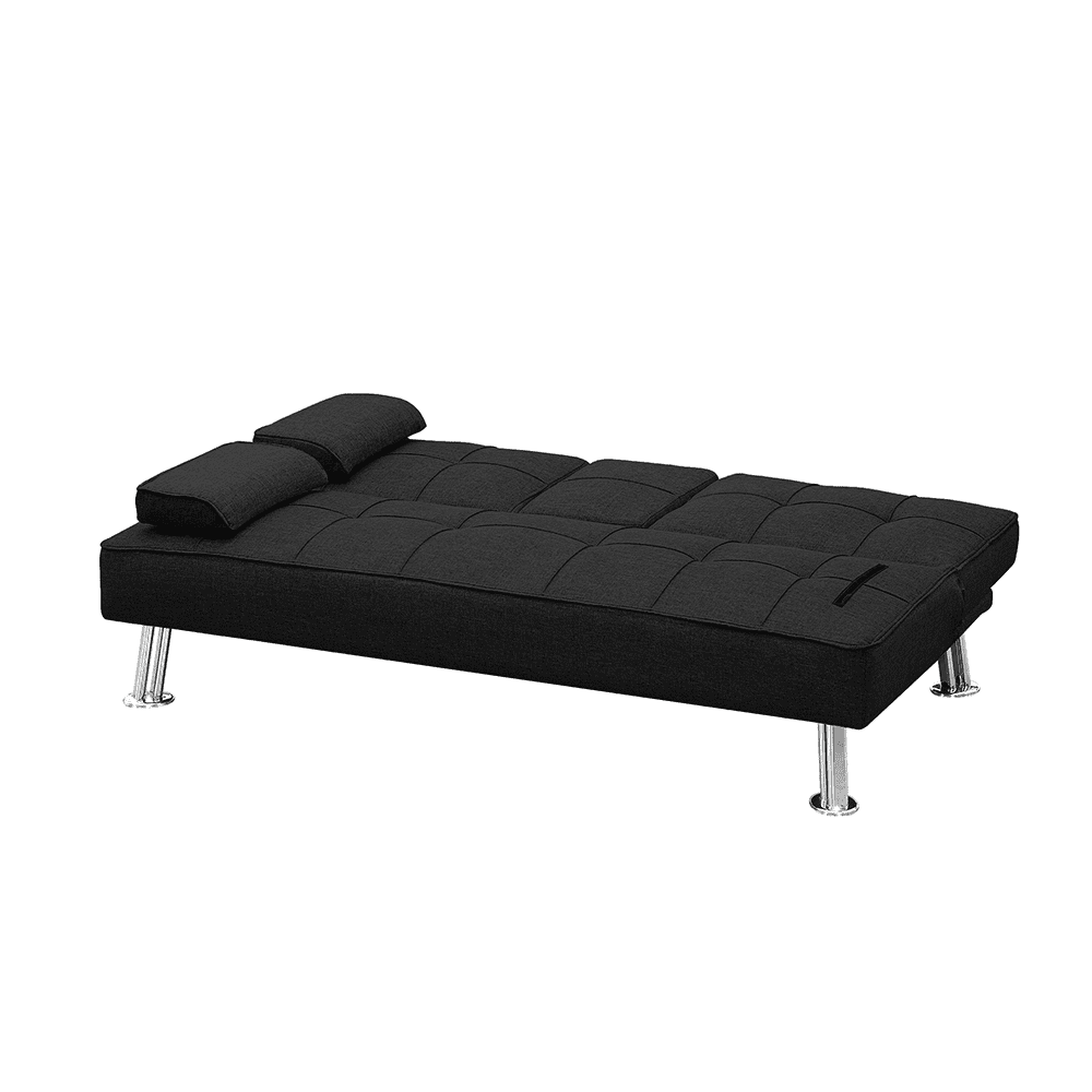 Kepooman 3-Piece Modern Fabric Convertible Futon Sofa Set with 2 Cup Holders & Single Sofa & Ottoman, Black