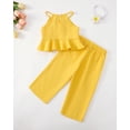 thumbnail image 3 of 4T Baby Girls Clothes 5T Girls 2PCS Outfits Set Solid Color Toddler Girls Sleeveless Halter Top Pants Set Yellow, 3 of 8