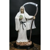 12.75" Tall Holy Death Santa Muerte Holding Scythe In White Tunic Robe Statue