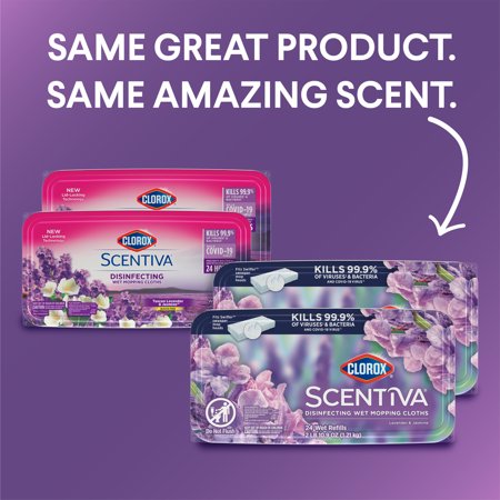 CLOROX SCENTIVA DISINFECTING WET MOP PADS, LAVENDER & JASMINE, 48 WET REFILLS, PACK OF 2