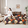 thumbnail image 5 of Homewish Spooky Halloween Skull 7 Pieces Full Size Bedding Sets,Autumn Floral Print Full Size Bed in a Bag,Black Orange Purple,Black Reversible, 5 of 8