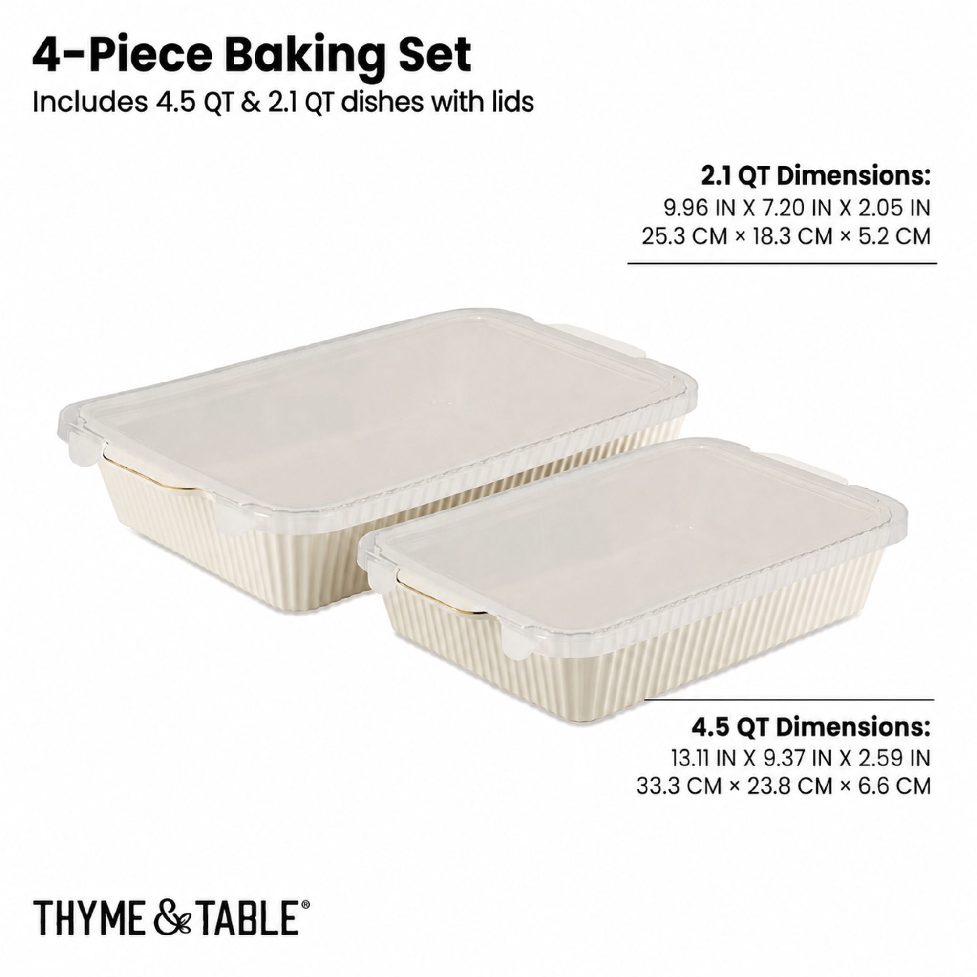 Thyme & Table 4-Piece Stoneware Baking Dish Set with Lids, White photo 4