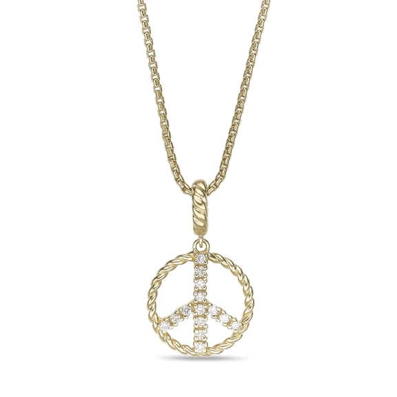 Peace Sign Pendant Necklace With 0.11 Carat Lab-Grown Diamond in 18K Yellow Gold Plating