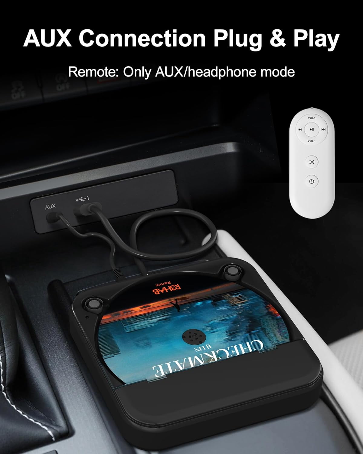 Car CD Player with USB/AUX Port, External Universal CD Player for Car with Car Radio Stereo, Portable Car CD Players with Remote Control for Laptop, TV, Computer,Universal for Vehicle