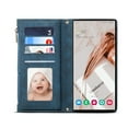 thumbnail image 4 of Allytech Flip Wallet Case for Google Pixel 7a, Zipper Pocket Card Slots Kickstand Case with Shoulder Strap & Wrist Strap, Premium PU Leather Magnetic Clasp Shockproof Anti-Drop Case - Darkblue, 4 of 9