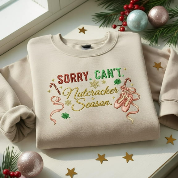Embroidered Nutcracker Season Sweatshirt: Preppy Christmas Sweater