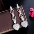 thumbnail image 2 of White CZ Silver Plated Women Cuban Link Heart Charm Dangle Drop Long Earrings, 2 of 9
