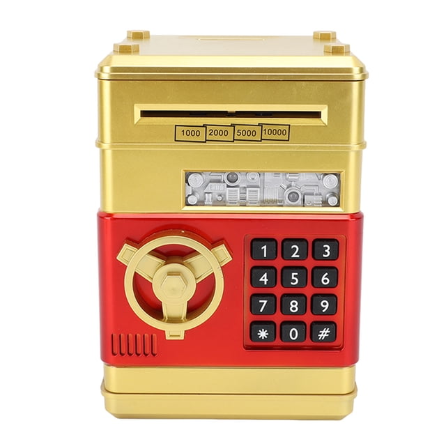 Piggy Bank Cash Coin Can Auto Scroll Paper Money Saving Box Mini ATM Coin Bank Money Saving Box with Password for Boys Girls Toy Gift Gold